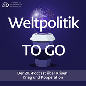 Zu sehen ist die Grafik für Weltpolitik to go. Darauf ist ein Kaffeebecher (ToGo) und eine Weltkugel abgebildet.