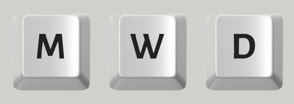 Das Bild zeigt drei Tasten einer Tastatur mit den Buchstaben "M", "W" und "D" und dient als Symbolbild gendergerechter Sprache.